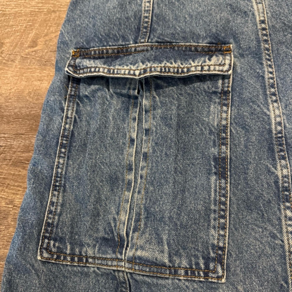 ZARA Blue Denim Cargo Wrap Maxi Skirt with Belt Waist - Picture 4 of 6